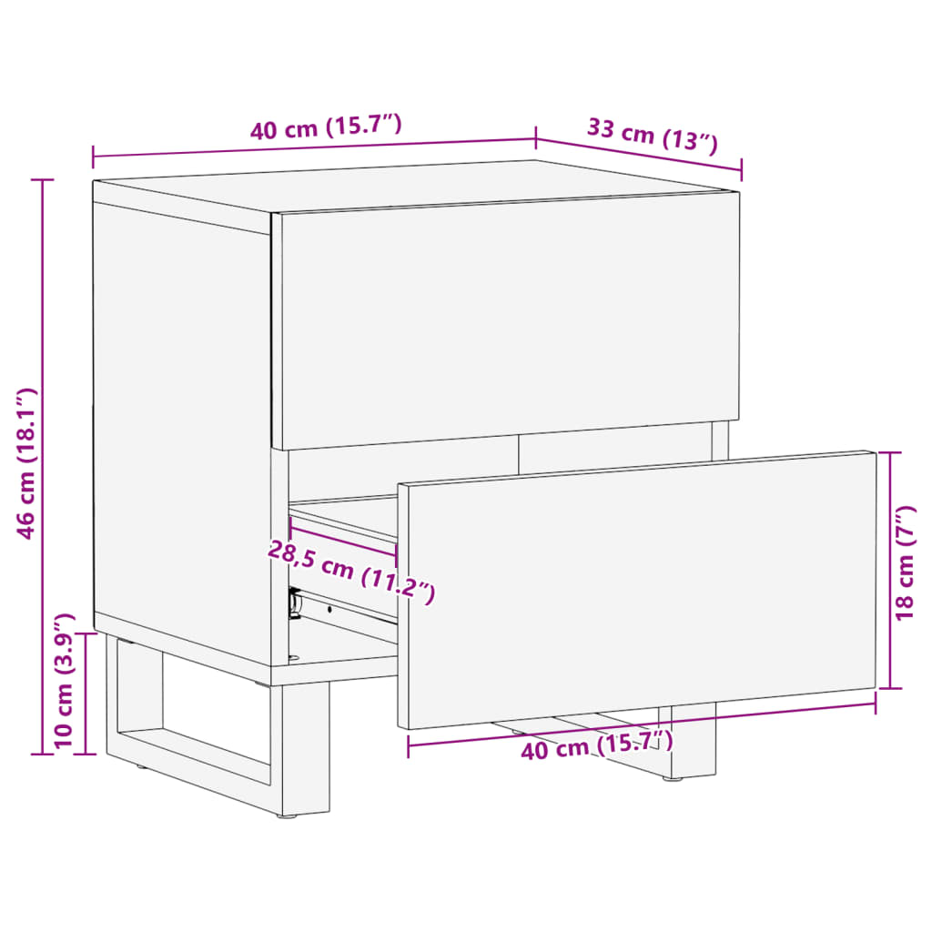 Mesas de cabeceira 2 pcs 40x34x46 cm mangueira áspera maciça