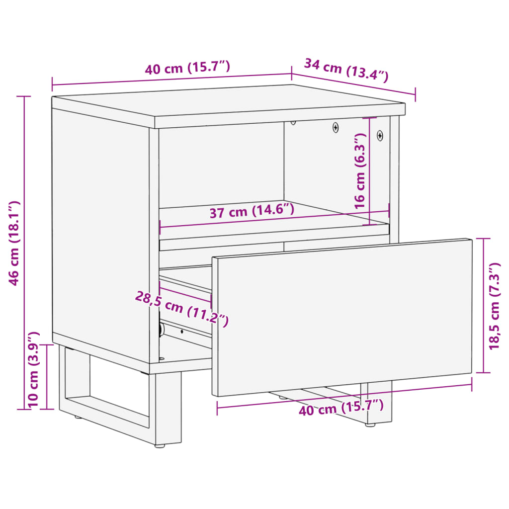 Mesas de cabeceira 2 pcs 40x34x46 cm mangueira áspera maciça