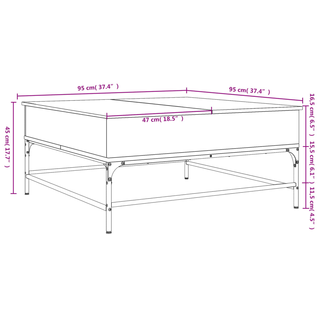 Mesa de centro 95x95x45 cm derivados madeira/metal cinza sonoma