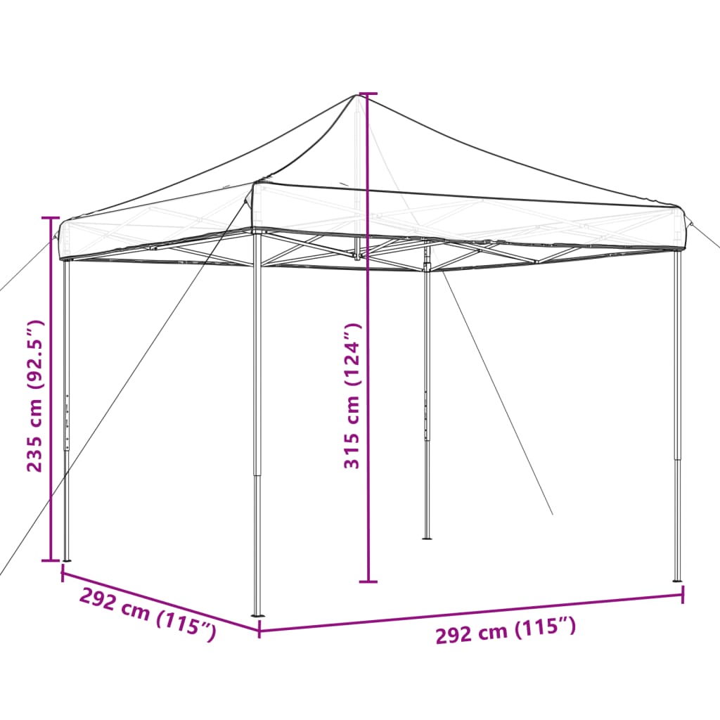 Tenda p/ festas pop-up dobrável 292x292x315cm cinza-acastanhado