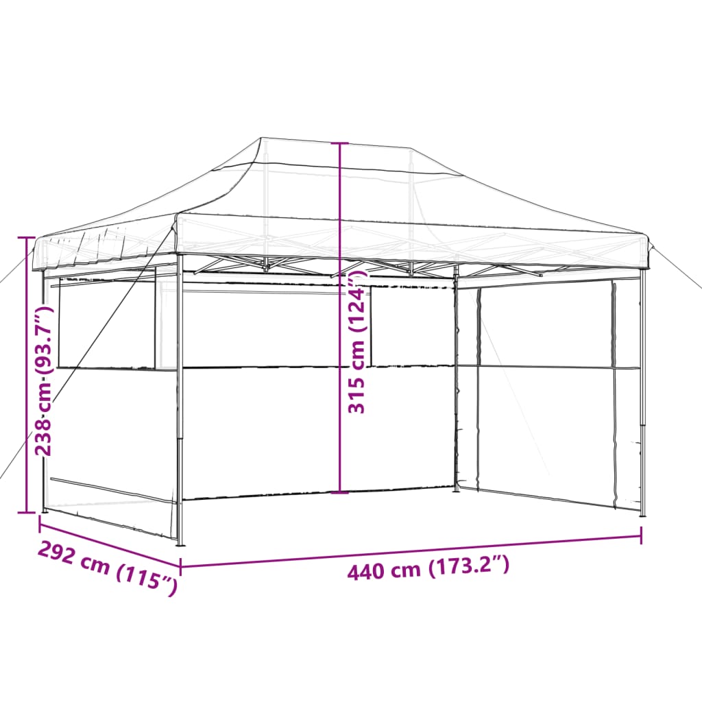 Tenda para festas pop-up dobrável com 3 paredes laterais bege