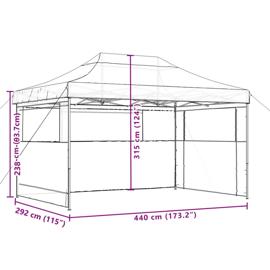 Tenda para festas pop-up dobrável c/ 3 paredes laterais laranja