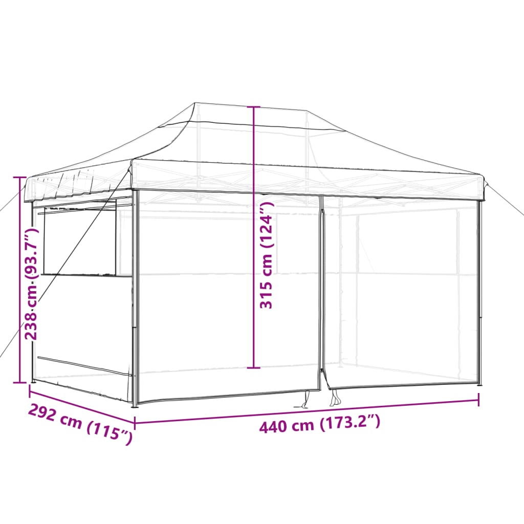 Tenda para festas pop-up dobrável com 4 paredes laterais bege