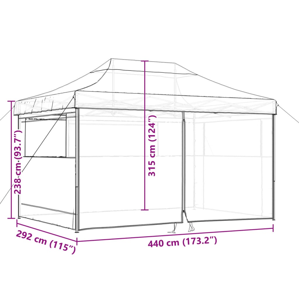 Tenda p/ festas pop-up dobrável c/ 4 paredes cinza-acastanhado