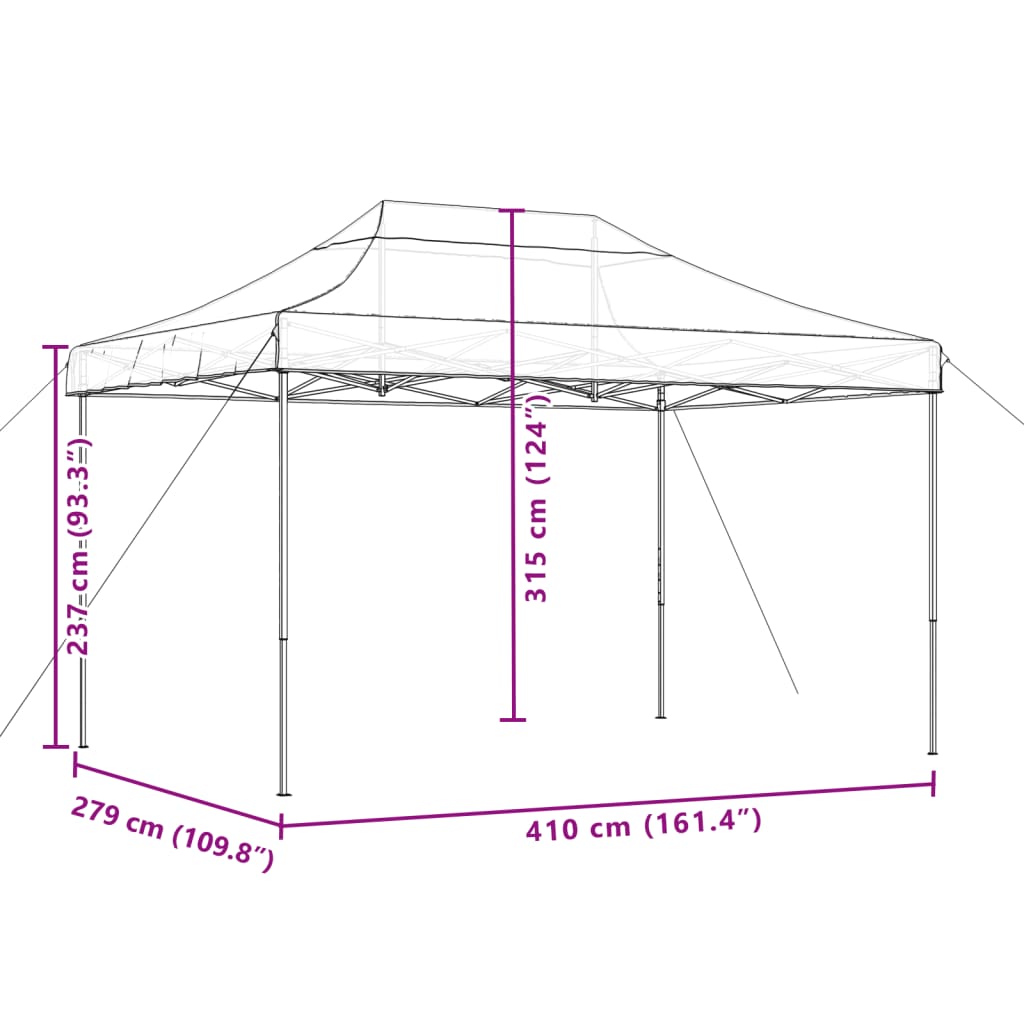 Tenda para festas pop-up dobrável 410x279x315 cm castanho