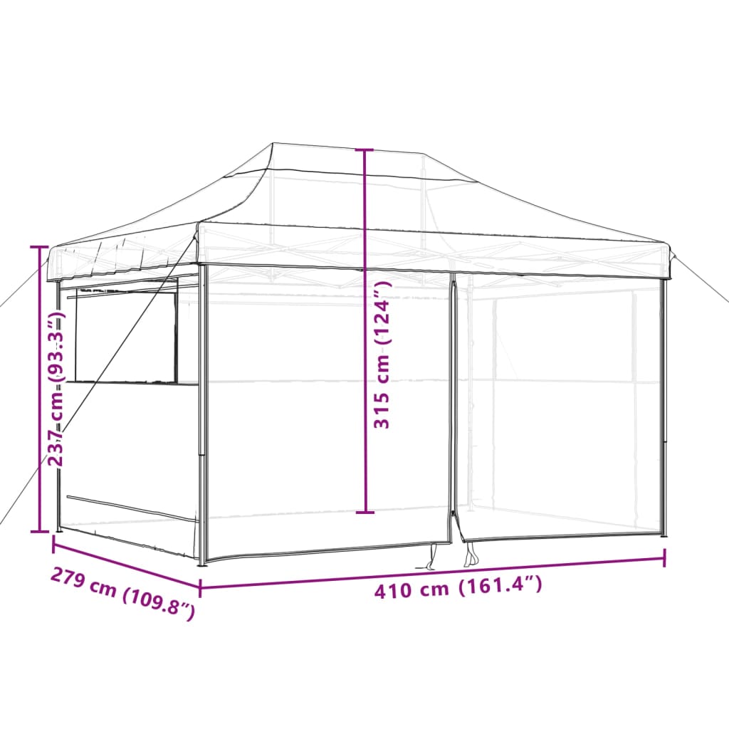 Tenda para festas pop-up dobrável com 4 paredes laterais bege