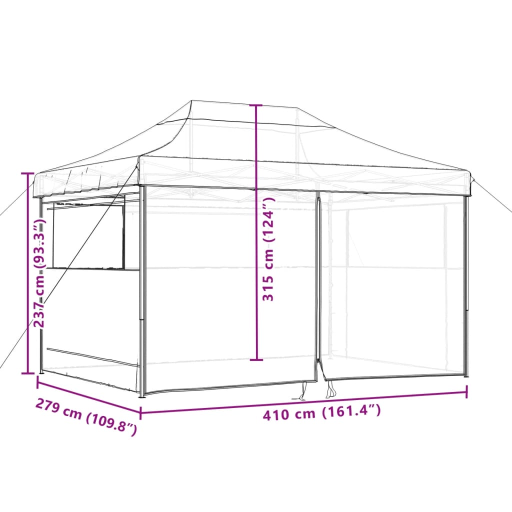 Tenda p/ festas pop-up dobrável com 4 paredes laterais preto