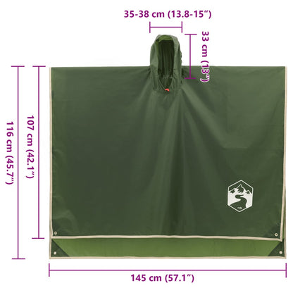 Poncho de chuva com capuz design 2 em 1 223x145 cm verde