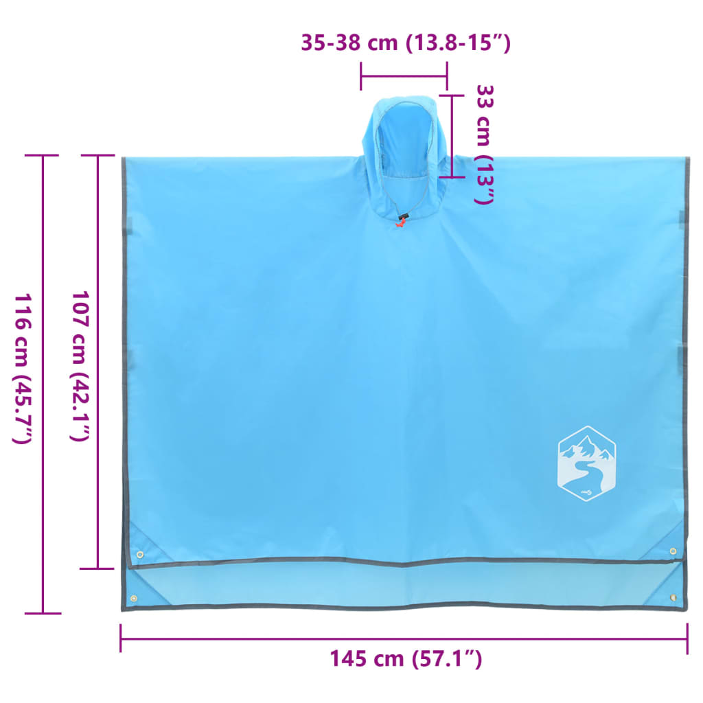 Poncho de chuva com capuz design 2 em 1 223x145 cm azul