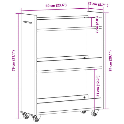 Armário c/ rodas 60x22x79 cm derivados de madeira cinza cimento