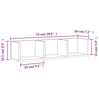 Armários de parede 2 pcs 75x18x16,5 cm derivados madeira branco