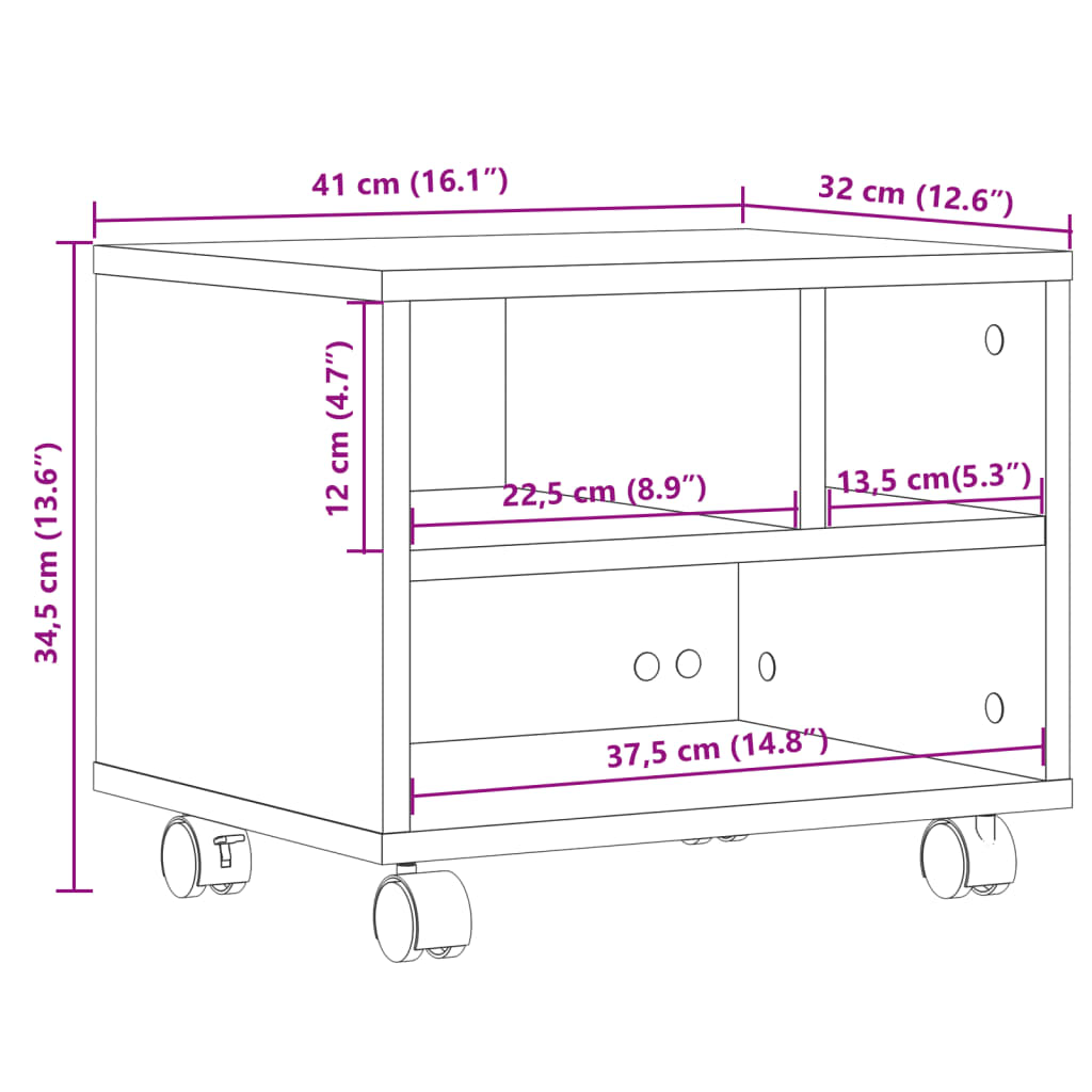 Suporte para impressora com rodas 41x32x34,5 cm preto