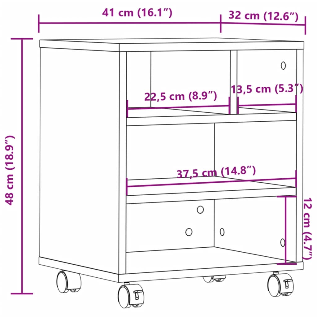 Suporte para impressora com rodas 41x32x48 cm preto