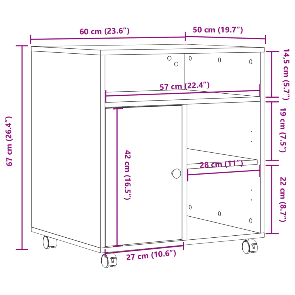 Suporte para impressora com rodas 60x50x67 cm branco