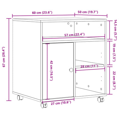 Suporte para impressora com rodas 60x50x67 cm cinzento cimento