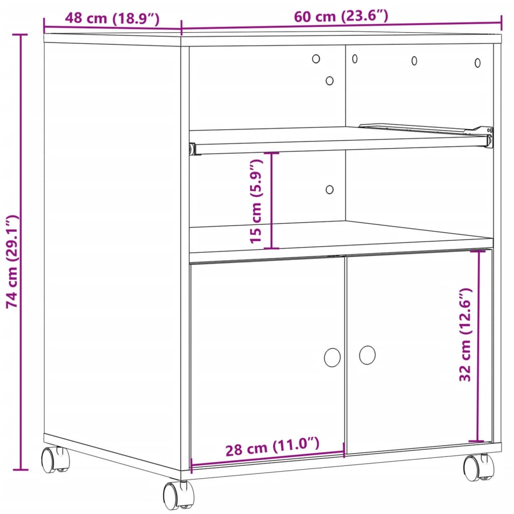 Suporte para impressora com rodas 60x48x74 cm branco