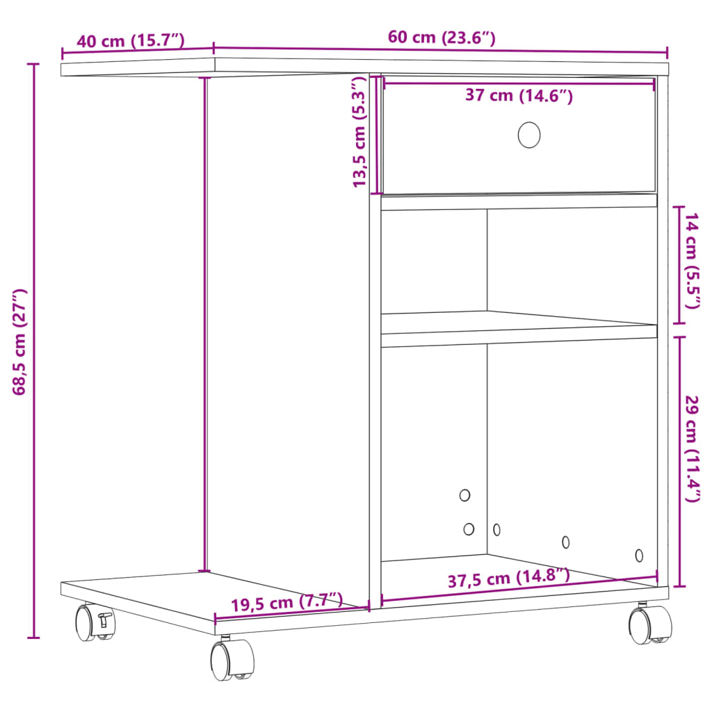 Suporte para impressora com rodas 60x40x68,5 cm branco