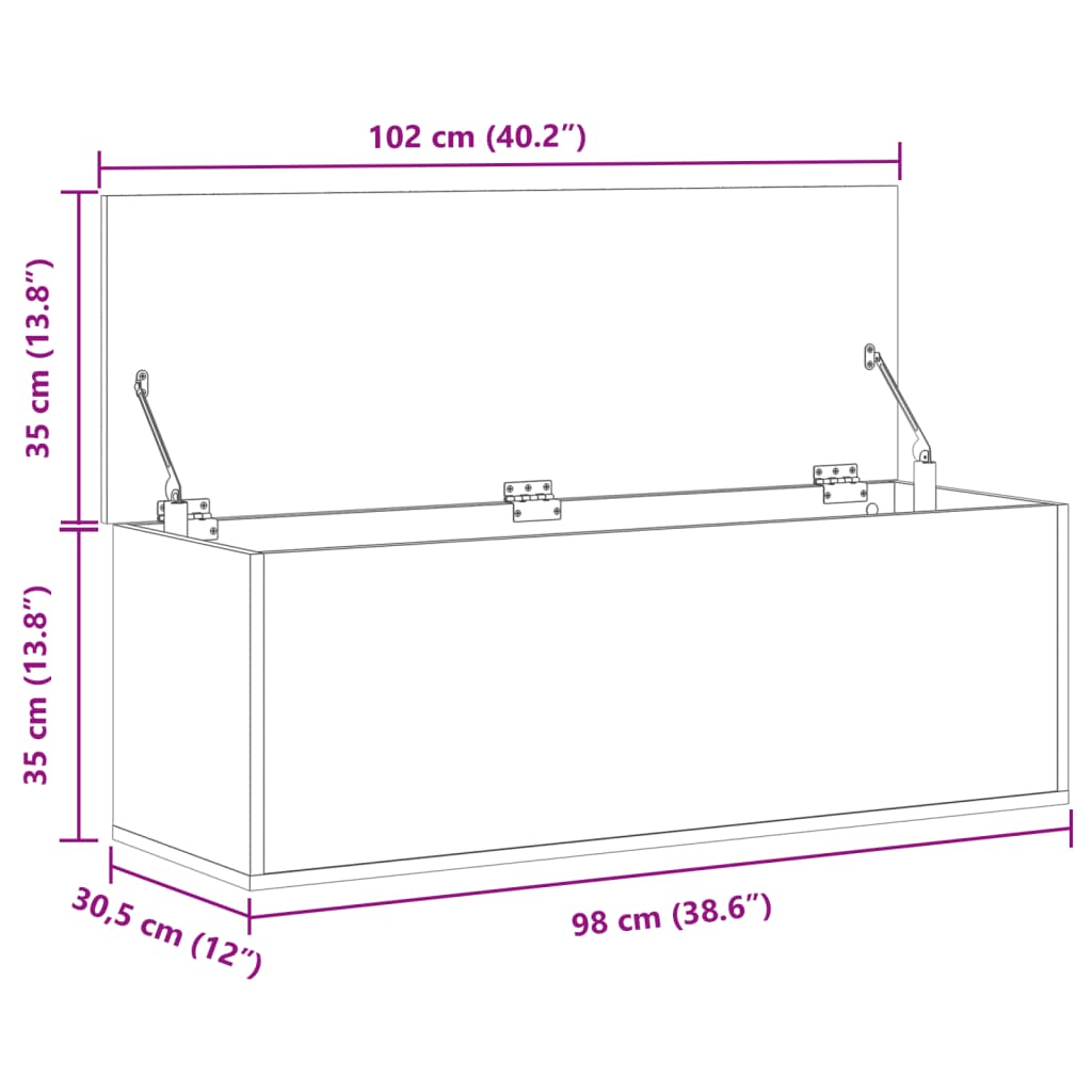 Caixa de arrumação 102x35x35 cm derivados madeira cinza cimento