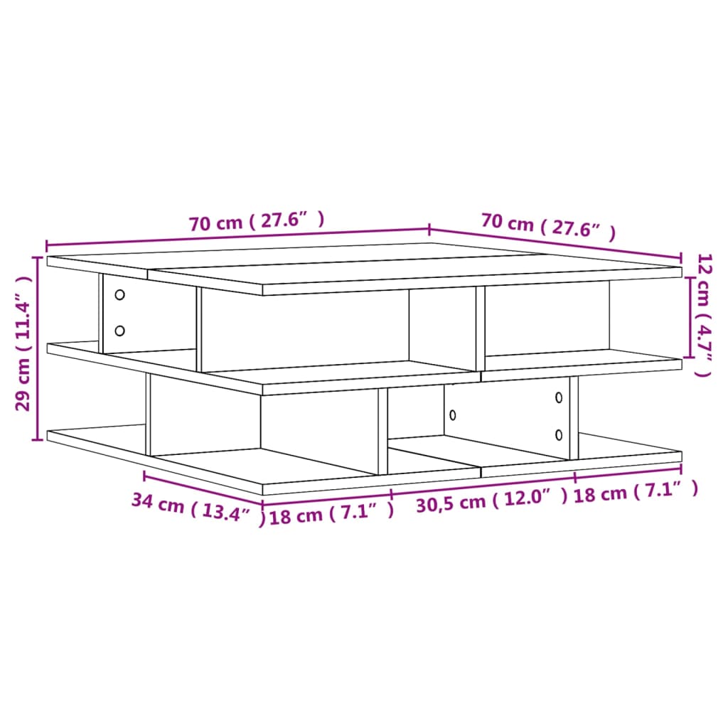 Mesa de centro 70x70x29 cm contraplacado carvalho sonoma