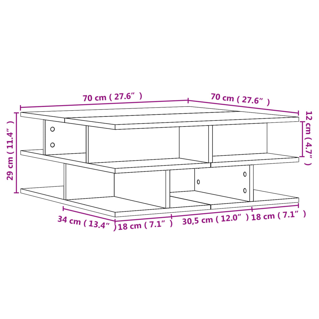 Mesa de centro 70x70x29 cm derivados madeira carvalho castanho