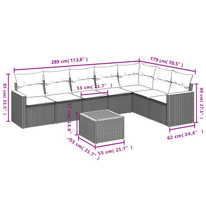 8 pcs conjunto de sofás p/ jardim com almofadões vime PE bege