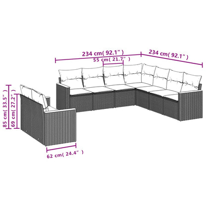 9 pcs conjunto de sofás p/ jardim c/ almofadões vime PE preto