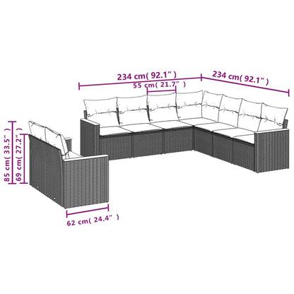 9 pcs conj. sofás jardim c/ almofadões vime PE bege misturado