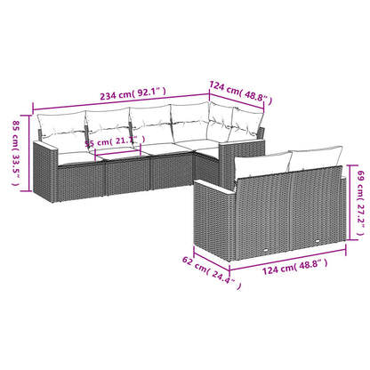 7 pcs conjunto sofás p/ jardim c/ almofadões vime PE cinzento