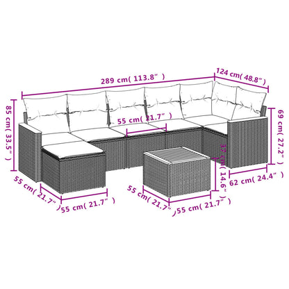 8 pcs conjunto sofás de jardim com almofadões vime PE preto