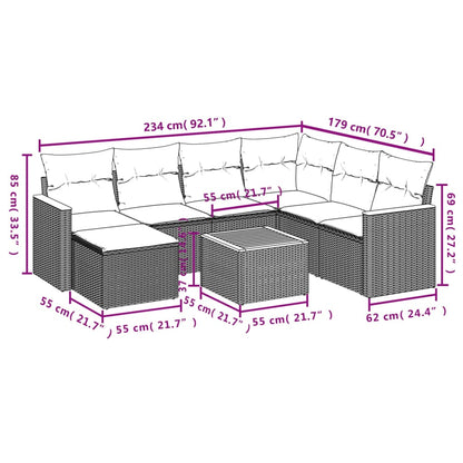 8 pcs conjunto sofás de jardim c/ almofadões vime PE cinzento