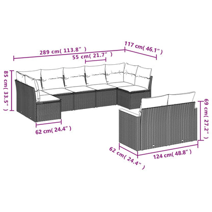 9 pcs conjunto de sofás p/ jardim c/ almofadões vime PE preto