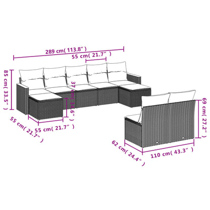 9 pcs conjunto de sofás p/ jardim com almofadões vime PE bege