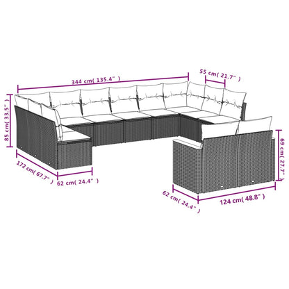 13 pcs conjunto de sofás de jardim com almofadões vime PE preto