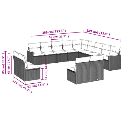 13 pcs conjunto de sofás p/ jardim com almofadões vime PE bege