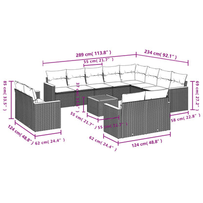 13 pcs conjunto de sofás de jardim com almofadões vime PE preto