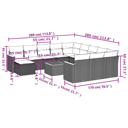 13 pcs conjunto sofás p/ jardim c/ almofadões vime PE cinzento