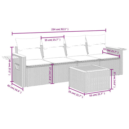 5 pcs conjunto sofás de jardim com almofadões vime PE preto