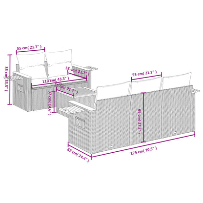 6 pcs conjunto sofás de jardim com almofadões vime cinzento