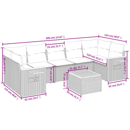 8 pcs conjunto sofás de jardim com almofadões vime PE preto