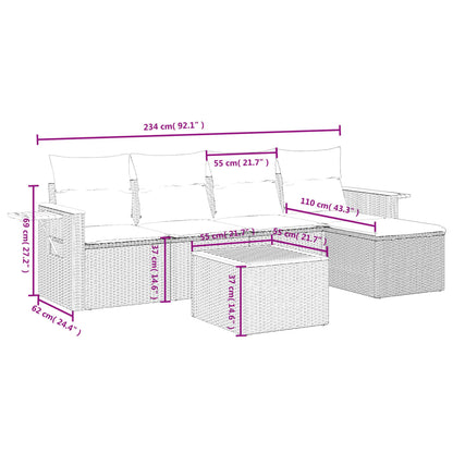 6 pcs conjunto sofás de jardim com almofadões vime cinzento