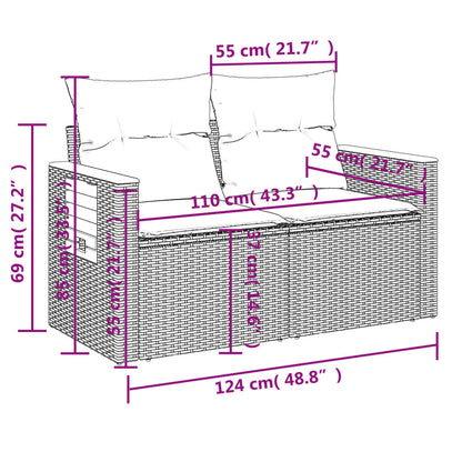 4 pcs conjunto de sofás para jardim c/ almofadões vime PE bege