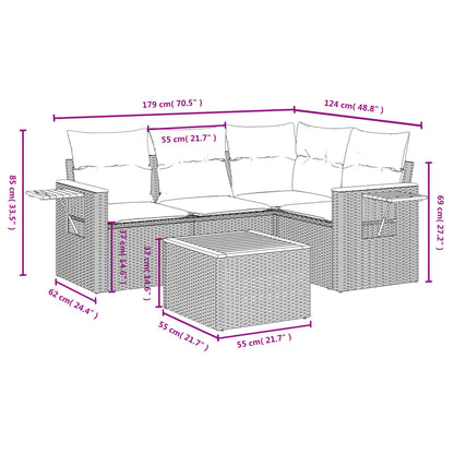 5 pcs conjunto sofás de jardim com almofadões vime PE preto