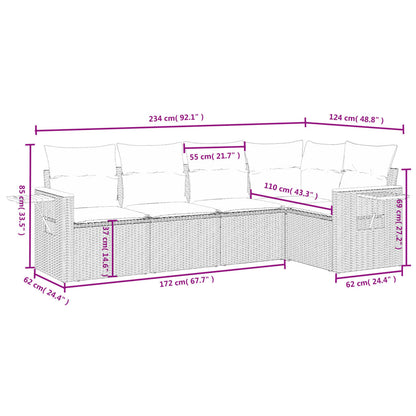 5 pcs conjunto de sofás p/ jardim com almofadões vime PE bege