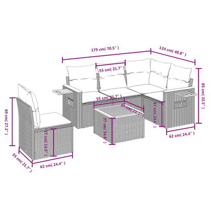 6 pcs conjunto sofás de jardim com almofadões vime cinzento