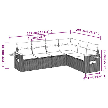 6 pcs conjunto sofás de jardim com almofadões vime cinzento