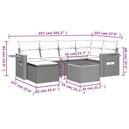 7 pcs conjunto de sofás p/ jardim c/ almofadões vime PE preto