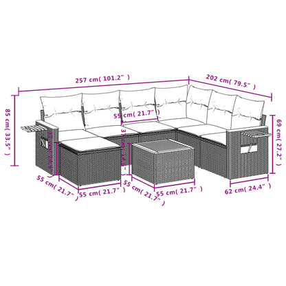 8 pcs conjunto de sofás p/ jardim com almofadões vime PE bege