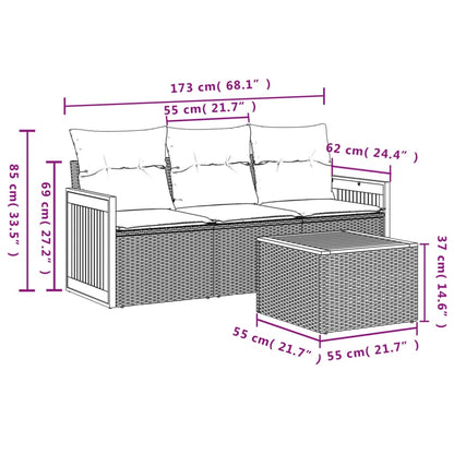 4 pcs conjunto de sofás para jardim c/ almofadões vime PE bege