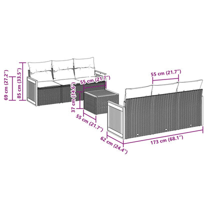 7 pcs conjunto de sofás p/ jardim c/ almofadões vime PE preto