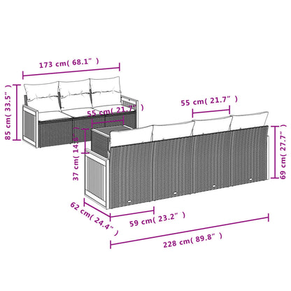 8 pcs conjunto sofás de jardim com almofadões vime PE preto